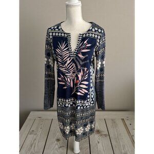 DIANE VON FURSTENBERG DVF Fauna Navy Blue Pink Shift Dress Size 10